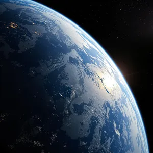 Photorealistic aerial photograph clearly showing the edge of the Earth from space, capturing realistic curvature, atmosphere, and sunlight reflections - Black Forest Labs Flux 1.1 Pro Ultra