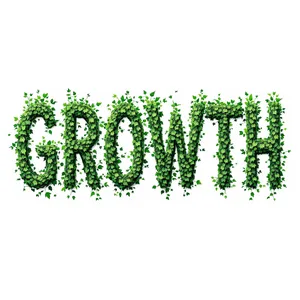 The word 'GROWTH' visualized using stylized plant vines organically forming the letters, green tones, white background, graphic design. - Black Forest Labs Flux 1.1 Pro Ultra