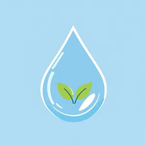 Visual element for an infographic about water conservation. Stylized water droplet icon containing a small green leaf, clean vector art. - Black Forest Labs Flux 1.1 Pro Ultra