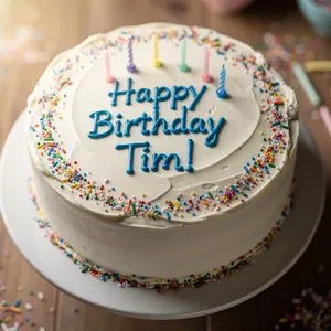A birthday cake with icing that spells 