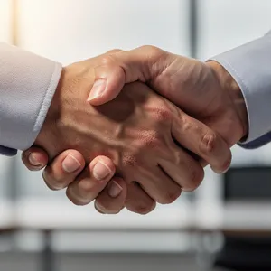 A close-up of two people shaking hands, both hands fully visible with five fingers each, in sharp focus against a blurred background. - Black Forest Labs FLUX.2 Max