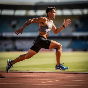 A runner mid-stride in a full-body action shot, limbs in motion and well-defined. - Black Forest Labs FLUX.2 Max