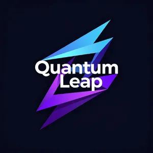 Abstract geometric logo for tech startup 'Quantum Leap', evoking connection & speed, vibrant blue/purple gradient, sharp angles. 'Quantum Leap' as text contained in logo. - Black Forest Labs FLUX.2 Max