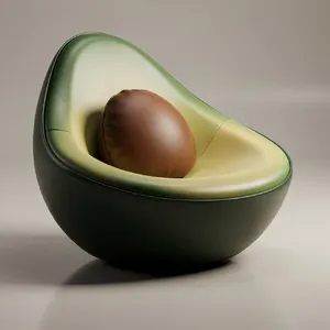 An armchair designed in the shape of an avocado, presented in a contemporary product photography style with professional studio lighting against a minimalist background. - Black Forest Labs FLUX.2 Max
