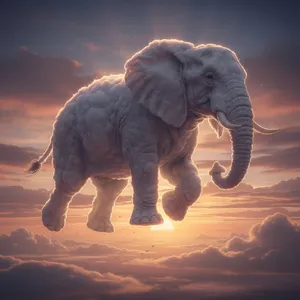 An elephant made of clouds floating in a sunset sky, rendered in a surrealist photorealistic style with ethereal golden lighting and atmospheric depth. - Black Forest Labs FLUX.2 Max