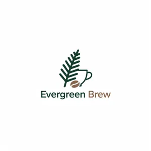 Minimalist logo for a sustainable coffee brand 'Evergreen Brew', single leaf motif, clean lines, vector style, white background. 'Evergreen Brew' contained as text in logo - Black Forest Labs FLUX.2 Max