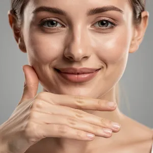 Photorealistic close-up portrait of a person clearly performing the American Sign Language gesture for 