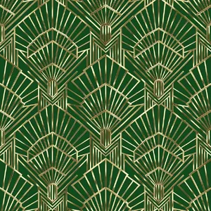 Seamless geometric pattern, Art Deco style, gold lines on deep emerald green background, high resolution texture for print. - Black Forest Labs FLUX.2 Max