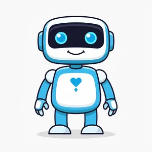 Simple flat vector mascot: friendly smiling robot character 'HelperBot', approachable design, primarily blue and white. - Black Forest Labs FLUX.2 Max
