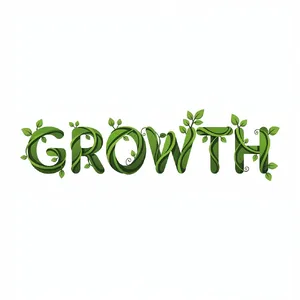 The word 'GROWTH' visualized using stylized plant vines organically forming the letters, green tones, white background, graphic design. - Black Forest Labs FLUX.2 Max