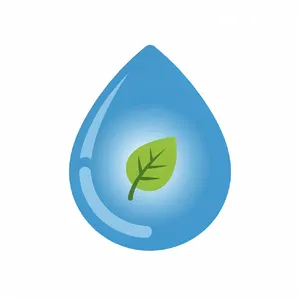 Visual element for an infographic about water conservation. Stylized water droplet icon containing a small green leaf, clean vector art. - Black Forest Labs FLUX.2 Max