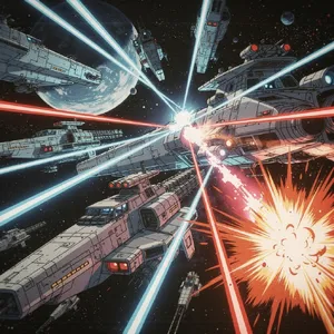 A 90s anime-style space battle scene with giant starships and laser beams. - Black Forest Labs Flux 2 Pro
