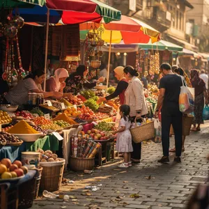 A bustling market scene with dozens of people buying and selling goods. - Black Forest Labs Flux 2 Pro