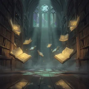A library where the books are glowing and floating in mid-air, illustrated in a magical realism style with dramatic lighting and rich atmospheric colors. - Black Forest Labs Flux 2 Pro