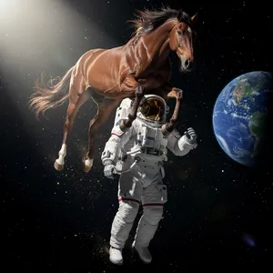 A realistic astronaut being ridden by a horse, photorealistic depiction in outer space with accurate lighting and proportions - Black Forest Labs Flux 2 Pro