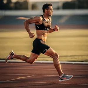 A runner mid-stride in a full-body action shot, limbs in motion and well-defined. - Black Forest Labs Flux 2 Pro