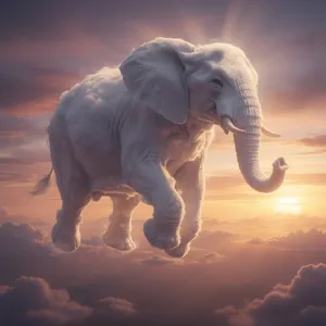 An elephant made of clouds floating in a sunset sky, rendered in a surrealist photorealistic style with ethereal golden lighting and atmospheric depth. - Black Forest Labs Flux 2 Pro
