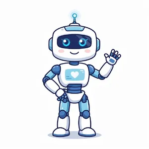 Simple flat vector mascot: friendly smiling robot character 'HelperBot', approachable design, primarily blue and white. - Black Forest Labs Flux 2 Pro