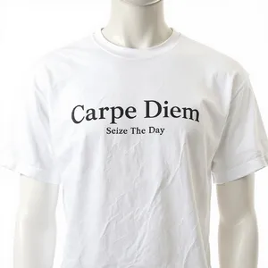 A wrinkled white T-shirt with 