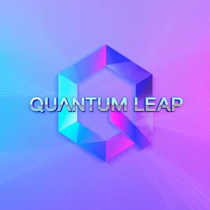Abstract geometric logo for tech startup 'Quantum Leap', evoking connection & speed, vibrant blue/purple gradient, sharp angles. 'Quantum Leap' as text contained in logo. - Black Forest Labs FLUX.1 Kontext Max