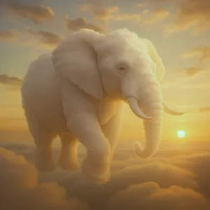 An elephant made of clouds floating in a sunset sky, rendered in a surrealist photorealistic style with ethereal golden lighting and atmospheric depth. - Black Forest Labs FLUX.1 Kontext Max