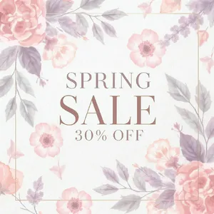 Instagram post graphic: 'SPRING SALE 30% OFF'. Floral background, pastel colors, elegant serif font style visually integrated. - Black Forest Labs FLUX.1 Kontext Max