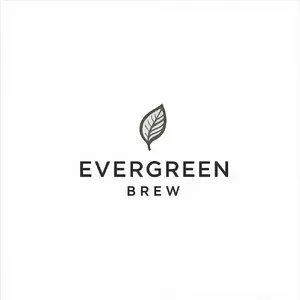 Minimalist logo for a sustainable coffee brand 'Evergreen Brew', single leaf motif, clean lines, vector style, white background. 'Evergreen Brew' contained as text in logo - Black Forest Labs FLUX.1 Kontext Max