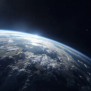 Photorealistic aerial photograph clearly showing the edge of the Earth from space, capturing realistic curvature, atmosphere, and sunlight reflections - Black Forest Labs FLUX.1 Kontext Max