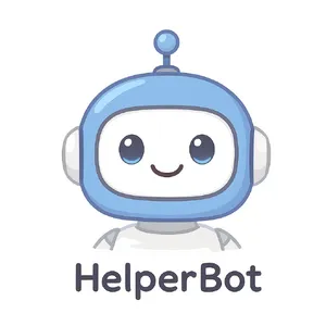 Simple flat vector mascot: friendly smiling robot character 'HelperBot', approachable design, primarily blue and white. - Black Forest Labs FLUX.1 Kontext Max