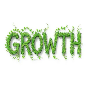 The word 'GROWTH' visualized using stylized plant vines organically forming the letters, green tones, white background, graphic design. - Black Forest Labs FLUX.1 Kontext Max