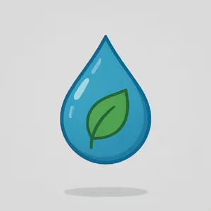 Visual element for an infographic about water conservation. Stylized water droplet icon containing a small green leaf, clean vector art. - Black Forest Labs FLUX.1 Kontext Max