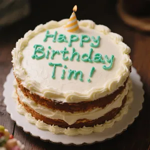 A birthday cake with icing that spells 
