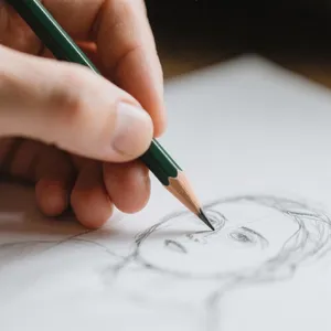 A hand drawing a sketch on paper with a pencil, the hand and pencil tip in clear focus. - Bytedance Seedream 3.0