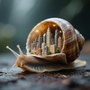 A snail whose shell contains a miniature city skyline, depicted in a hyperrealistic macro photography style with intricate architectural details and ambient lighting. - Bytedance Seedream 3.0