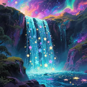 A waterfall that pours out stars and galaxies instead of water, illustrated in a cosmic fantasy style with vibrant space colors and dramatic lighting effects. - Bytedance Seedream 3.0