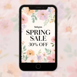 Instagram post graphic: 'SPRING SALE 30% OFF'. Floral background, pastel colors, elegant serif font style visually integrated. - Bytedance Seedream 3.0