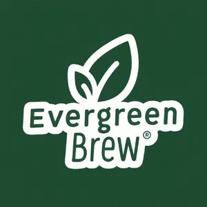 Minimalist logo for a sustainable coffee brand 'Evergreen Brew', single leaf motif, clean lines, vector style, white background. 'Evergreen Brew' contained as text in logo - Bytedance Seedream 3.0