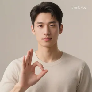Photorealistic close-up portrait of a person clearly performing the American Sign Language gesture for 