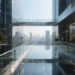 Photorealistic rendering of a contemporary glass skybridge between two skyscrapers, seen from inside with city views visible through glass walls and floor. Show accurate reflections and structural details. - Bytedance Seedream 3.0