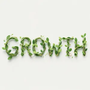 The word 'GROWTH' visualized using stylized plant vines organically forming the letters, green tones, white background, graphic design. - Bytedance Seedream 3.0