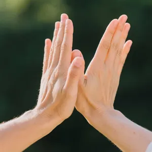 Two people high-fiving, with focus on their hands meeting mid-air. - Bytedance Seedream 3.0
