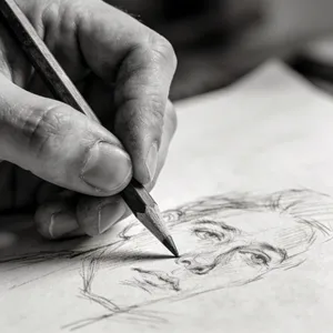 A hand drawing a sketch on paper with a pencil, the hand and pencil tip in clear focus. - Bytedance Seedream 4.5