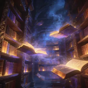 A library where the books are glowing and floating in mid-air, illustrated in a magical realism style with dramatic lighting and rich atmospheric colors. - Bytedance Seedream 4.5