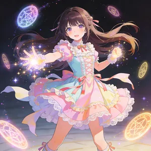 A magical girl character in a frilly dress, casting a spell (classic anime trope). - Bytedance Seedream 4.5