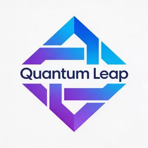 Abstract geometric logo for tech startup 'Quantum Leap', evoking connection & speed, vibrant blue/purple gradient, sharp angles. 'Quantum Leap' as text contained in logo. - Bytedance Seedream 4.5
