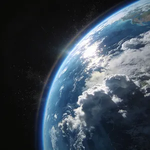 Photorealistic aerial photograph clearly showing the edge of the Earth from space, capturing realistic curvature, atmosphere, and sunlight reflections - Bytedance Seedream 4.5