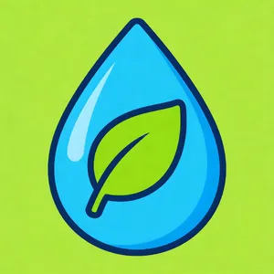 Visual element for an infographic about water conservation. Stylized water droplet icon containing a small green leaf, clean vector art. - Bytedance Seedream 4.5