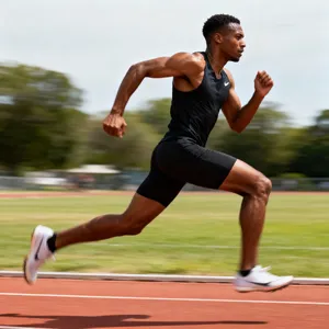 A runner mid-stride in a full-body action shot, limbs in motion and well-defined. - Bytedance Seedream 4.0