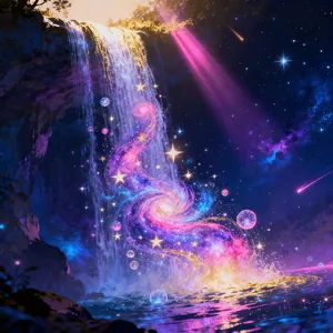 A waterfall that pours out stars and galaxies instead of water, illustrated in a cosmic fantasy style with vibrant space colors and dramatic lighting effects. - Bytedance Seedream 4.0