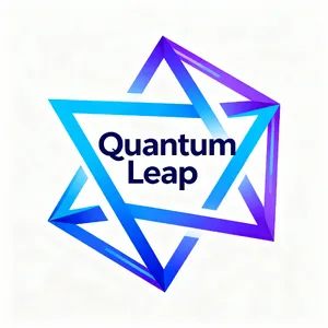 Abstract geometric logo for tech startup 'Quantum Leap', evoking connection & speed, vibrant blue/purple gradient, sharp angles. 'Quantum Leap' as text contained in logo. - Bytedance Seedream 4.0